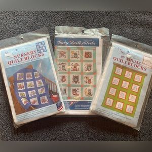 3 Quilt Block Packs 9x9” Nursery Boys, Owls, Nursery Girls New in Bags